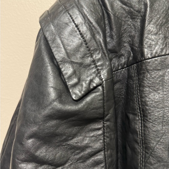 Women's Black Leather Coat - Picture 4 of 5